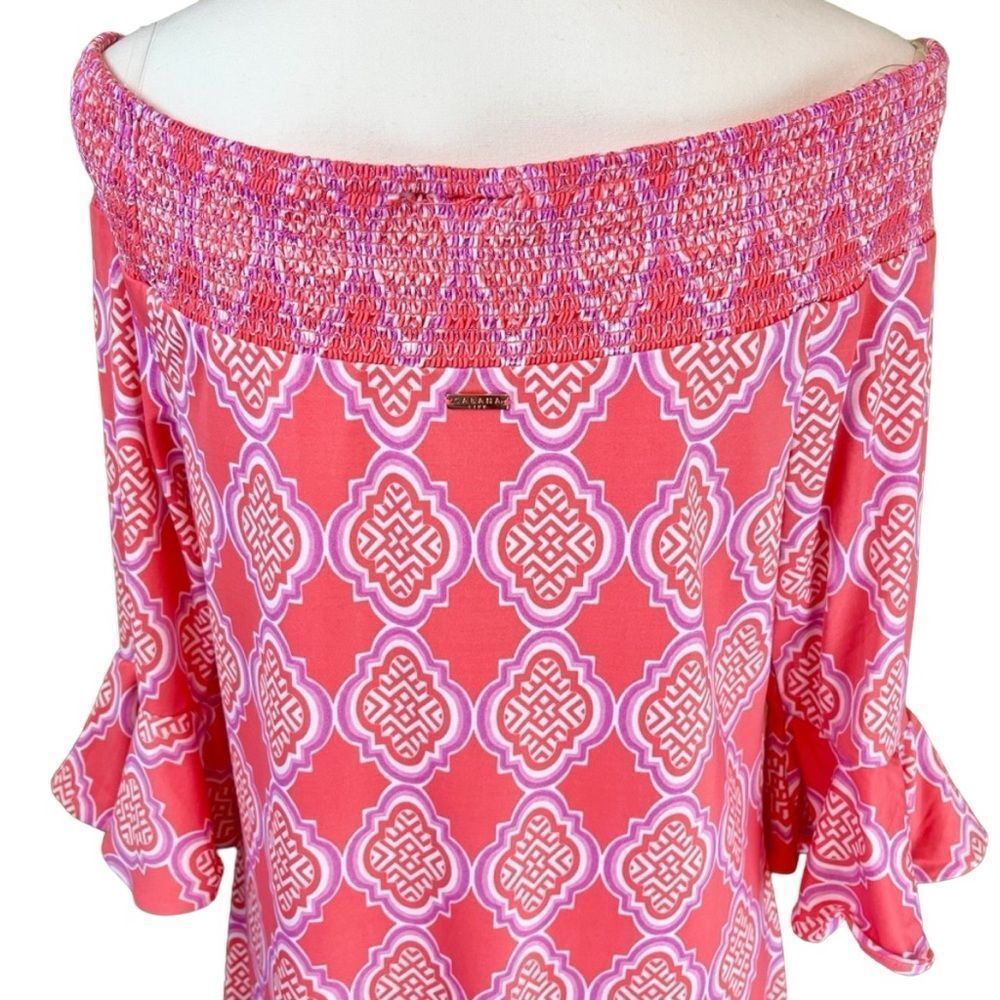 Cabana Life Coral Geo Off Shoulder SPF Dress XS - Picture 10 of 11